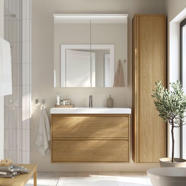 ÄNGSJÖN Шкаф для раковины с ящиками - под дуб 100x48x63 см - фото 2