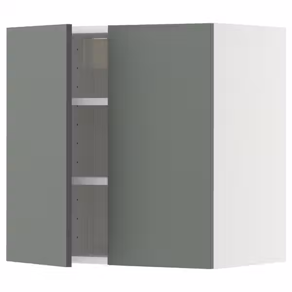 METOD Навесной шкаф с полками/2дверцы - белый/Nickebo матовый серо-зеленый 60x60 см - фото 1
