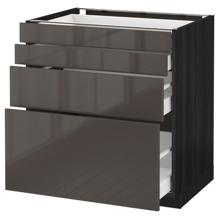 Напольный шкаф 4 фронтальных панели, 4 ящика МЕТОД / МАКСИМЕРА, черный, Рингульт серый
