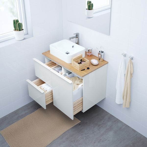 Шкаф с раковиной 45x32 см, глянцевый белый/бамбук БРОГРУНД смеситель 82x49x72 см IKEA ГОДМОРГОН/ТОЛКЕН / ХОРВИК 393.255.88 - фото 2