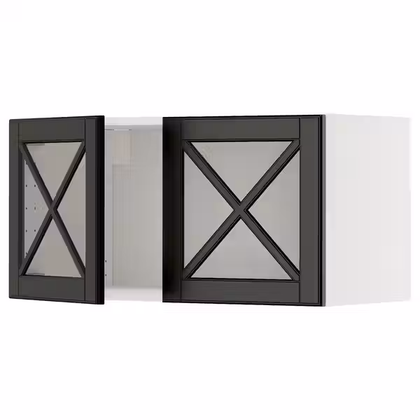 METOD Навесной шкаф/2 стеклянные дверцы - белый/Bodbyn чёрный 80x40 см - фото 1