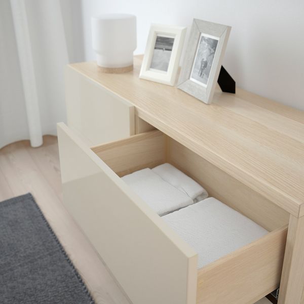 Комбинация для хранения с дверцами/ящ, под беленый дуб/СЕЛЬСВ/СТАЛЛАРП глянцевый, бежевый 120x40x74 см IKEA BESTÅ БЕСТО - фото 4