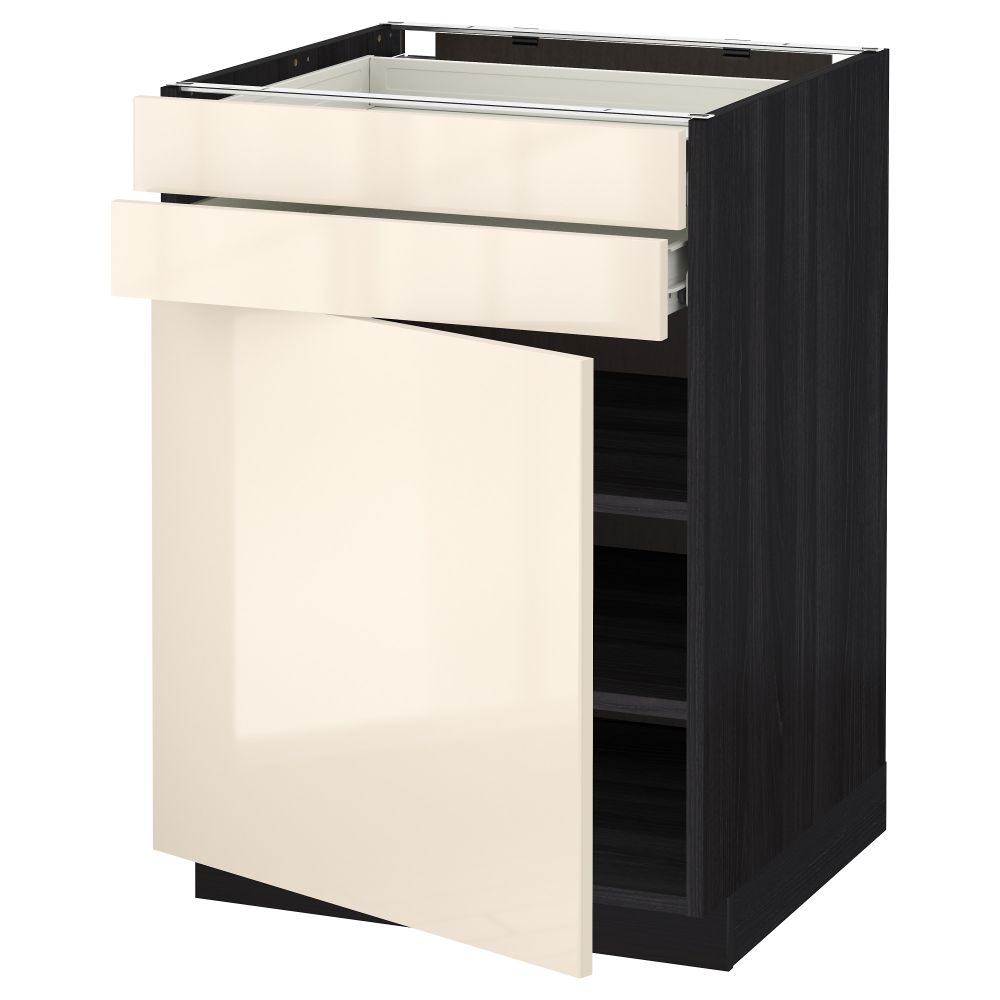 Напольный шкаф с дверцей, 2 ящиками МЕТОД / ФОРВАРА, черный, Рингульт кремовый - схема-чертеж с размерами