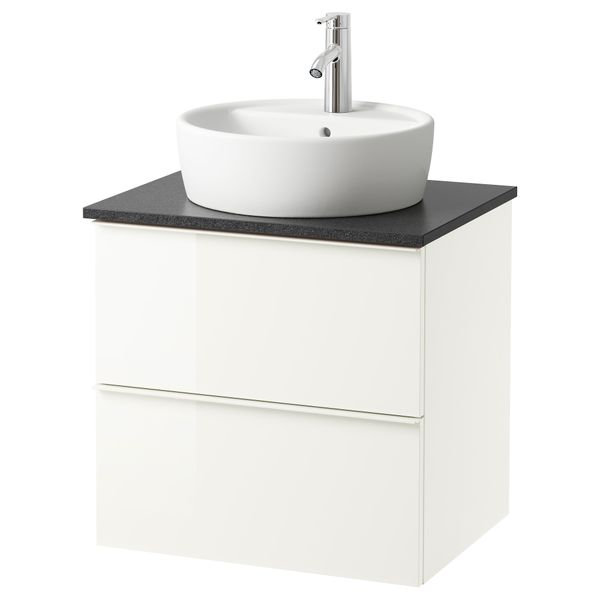 Шкаф п-раковину/столешн45/раковина ГОДМОРГОН/АЛДЕРН / ТОРНВИКЕН, глянцевый белый, черный (62x49x74 см) - схема-чертеж с размерами