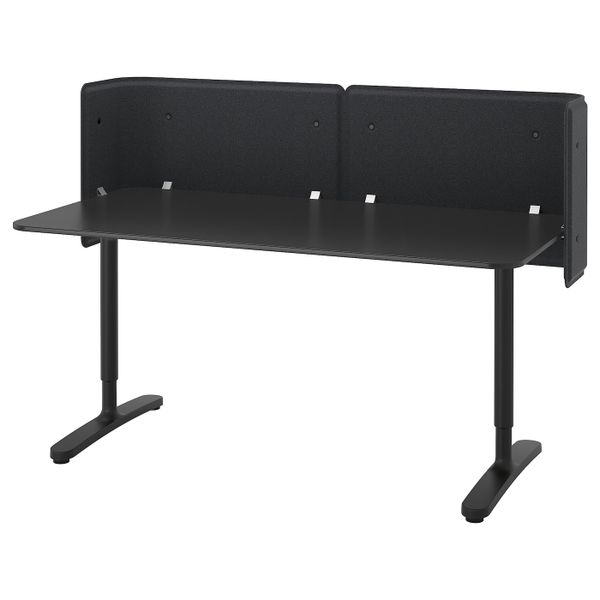 Стол для приемной, ясеневый шпон, черная морилка, черный 160x80 55 см IKEA БЕКАНТ 792.879.66 - фото 1