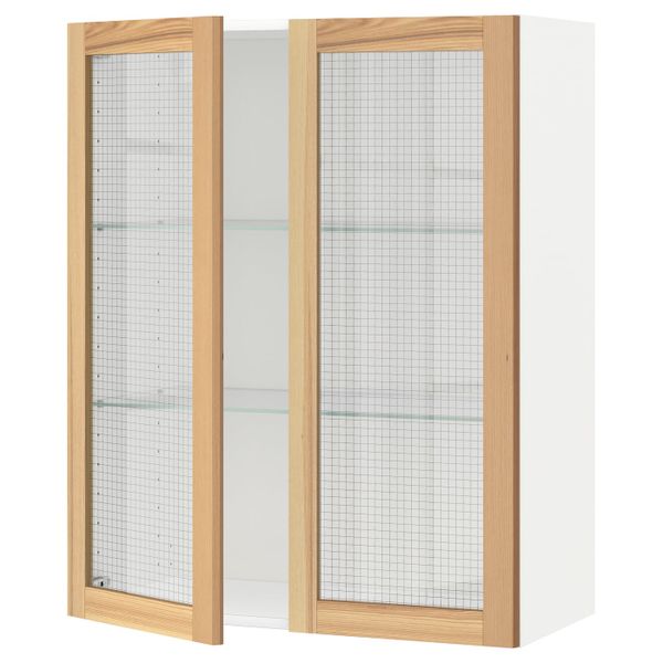 Навесной шкаф/полки/2стеклян двери, белый/Торхэмн ясень 80x100 см IKEA METOD МЕТОД 294.457.27 - фото 1