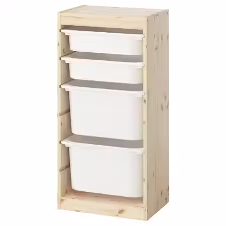 TROFAST Комбинация д/хранения+контейнеры - светлая беленая сосна/белый 44x30x91 см