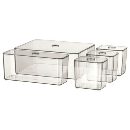 Контейнер с крышкой, 5 шт, дымчатый 24x20x10 см IKEA GODMORGON ГОДМОРГОН 104.002.72