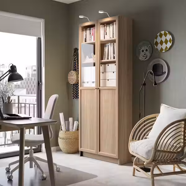 BILLY / OXBERG Стеллаж/панельные/стеклянные двери - под дуб 80x30x202 см - фото 3