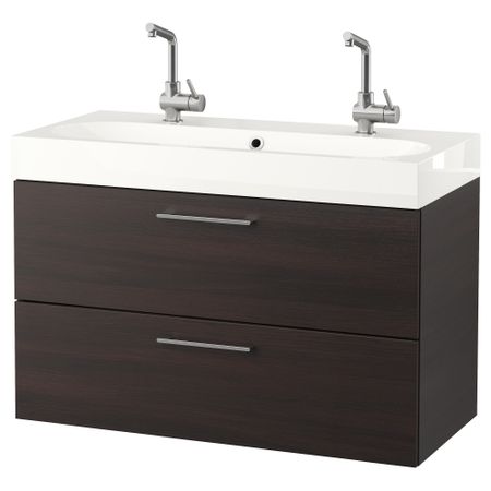 Шкаф для раковины с 2 ящиками ГОДМОРГОН / БРОВИКЕН, черно-коричневый (100x48x68 см)