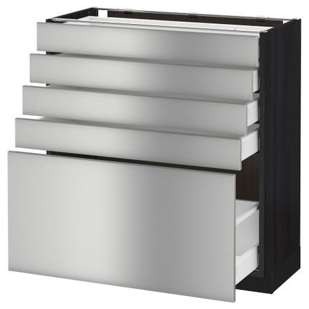 Напольный шкаф с 5 ящиками МЕТОД / МАКСИМЕРА, черный, Гревста нержавеющ сталь