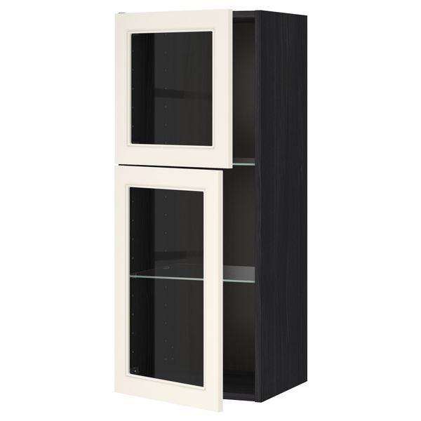 Навесной шкаф с полками, 2 стекло дверцы МЕТОД, черный, Хитарп белый с оттенком (40x100 см) - схема-чертеж с размерами