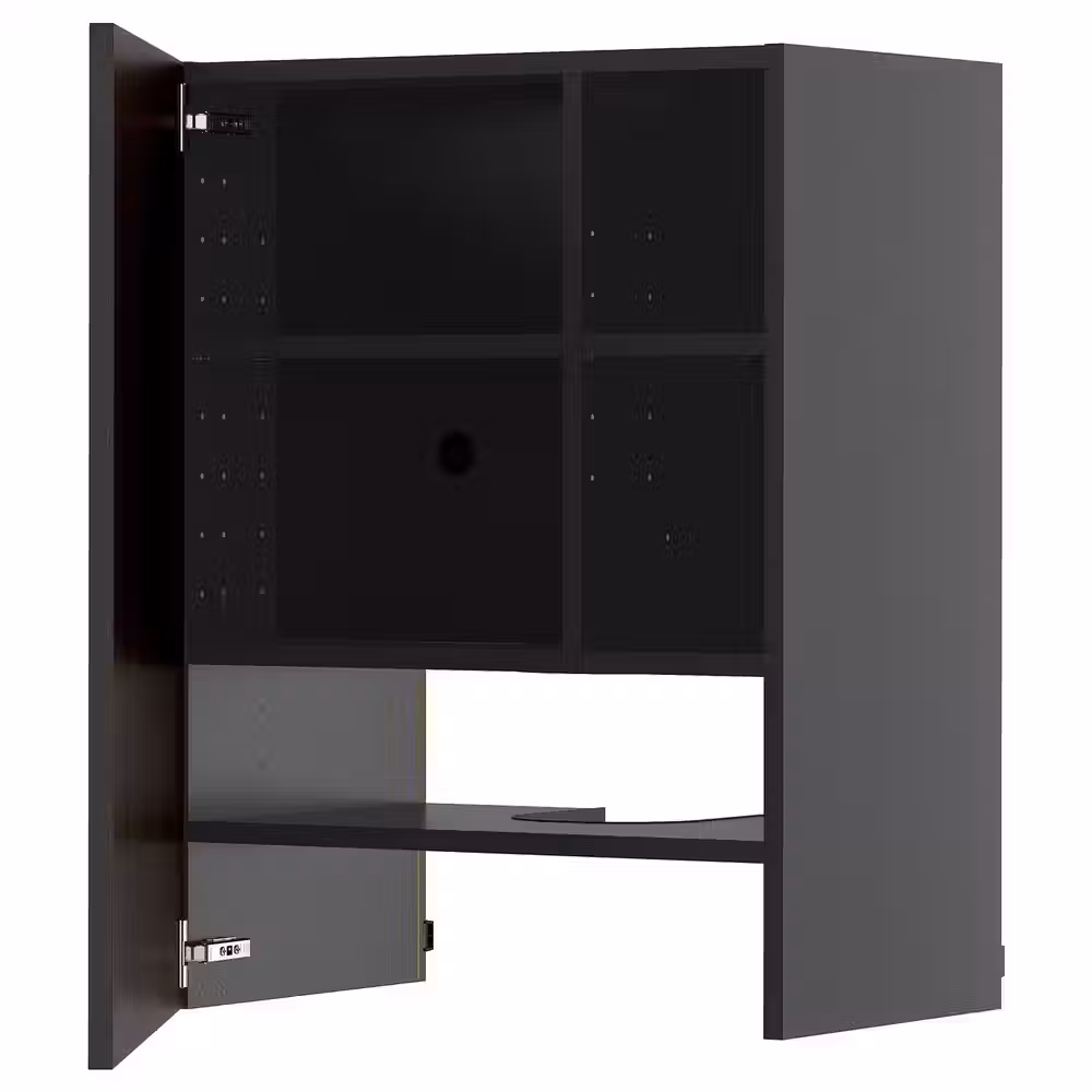 METOD Навесной шкаф д/вытяжки/полка/дверь - черно-серый/Sinarp коричневый 60x80 см - фото 1