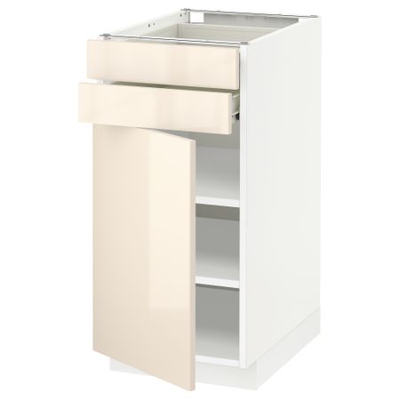 Напольный шкаф с дверцей, 2 ящиками МЕТОД / ФОРВАРА, белый, Рингульт кремовый