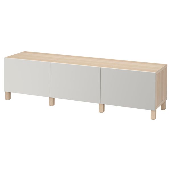 Комбинация для хранения с ящиками БЕСТО, под беленый дуб, Лаппвикен светло-серый (180x40x48 см) - фото 1