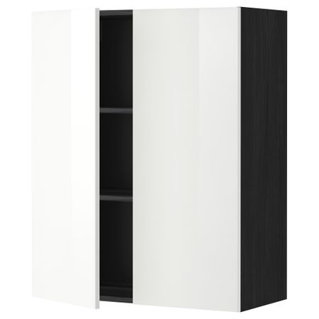 Навесной шкаф с полками, 2 дверцы МЕТОД, черный, Рингульт белый