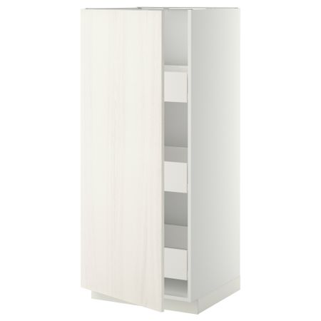 Высокий шкаф с ящиками МЕТОД / ФОРВАРА, белый, Росдаль белый (60x60x140 см)
