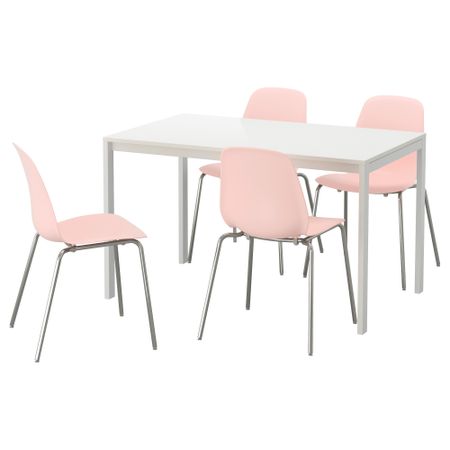 Стол и 4 стула МЕЛЬТОРП / ЛЕЙФ-АРНЕ, белый, розовый (125 см)