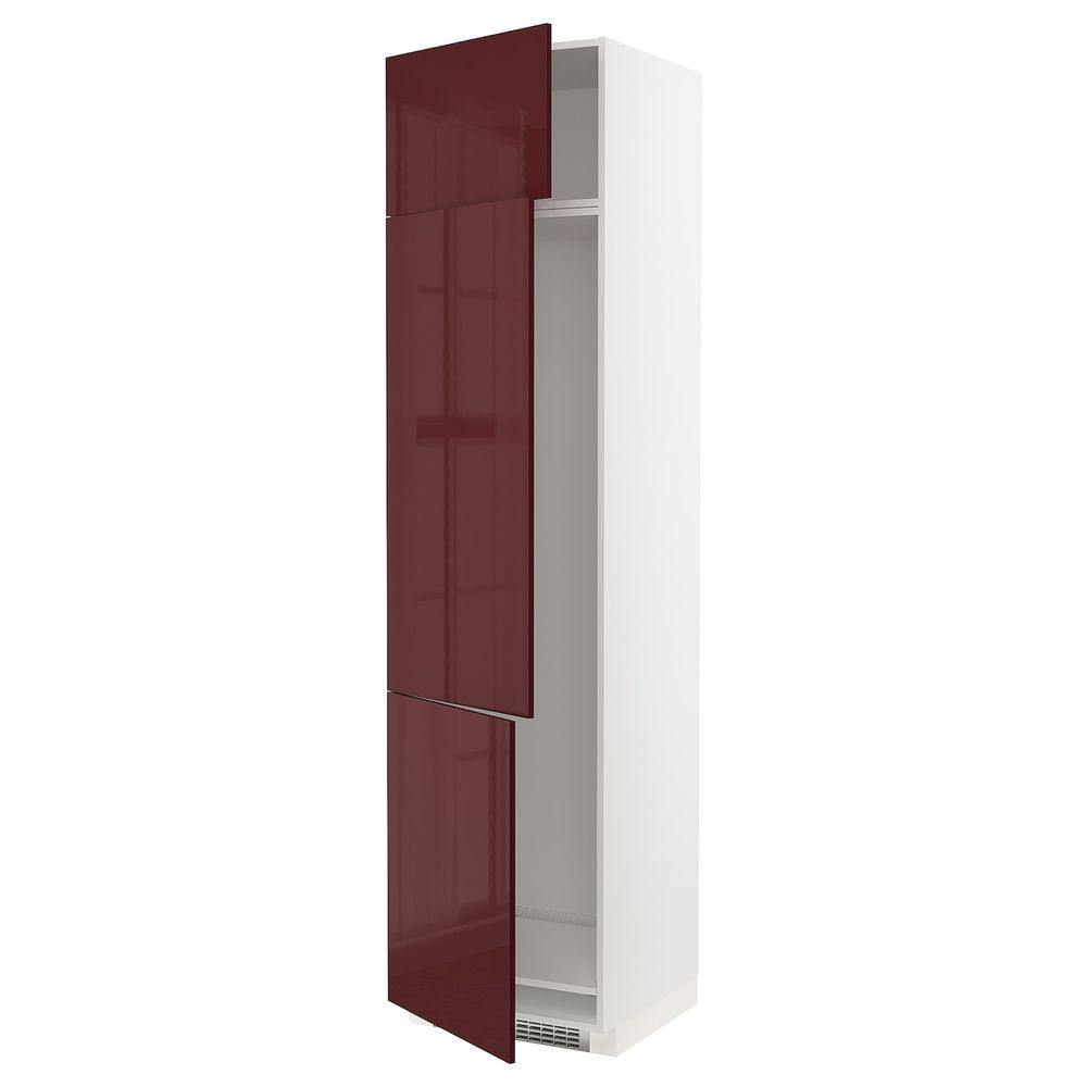 Высокий шкаф для холодильника или морозильника, с 3 дверями, белый Калларп/глянцевый темный красно-коричневый 60x60x240 см IKEA - схема-чертеж с размерами