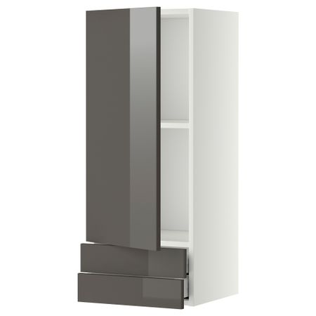 Навесной шкаф с дверцей, 2 ящика МЕТОД / МАКСИМЕРА, белый, Рингульт серый