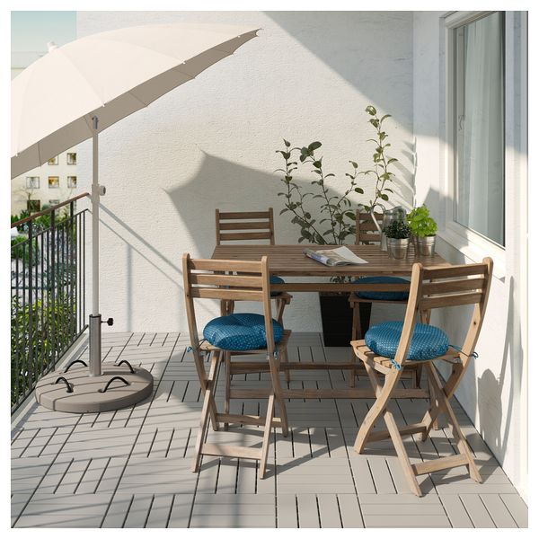 Стол + 4 стула, для сада АСКХОЛЬМЕН, серо-коричневая морилка, Иттерон синий - фото 2