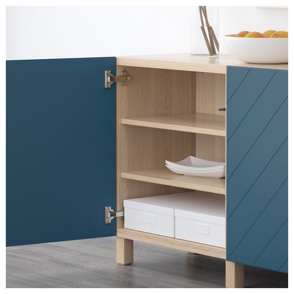 Комбинация для хранения с дверцами БЕСТО, под беленый дуб, Халлставик темно-синий (180x40x74 см) - схема-чертеж с размерами