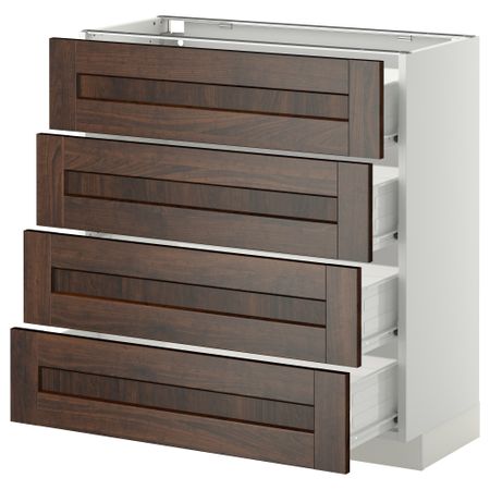 Напольный шкаф 4 фронтальных панели, 4 ящика МЕТОД / ФОРВАРА, белый, Эдсерум коричневый
