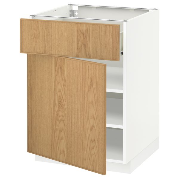 Напольный шкаф с ящиком, дверью МЕТОД / ФОРВАРА, белый, Экестад дуб - схема-чертеж с размерами