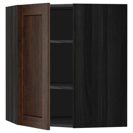 Угловой навесной шкаф с полками МЕТОД, черный, Эдсерум коричневый