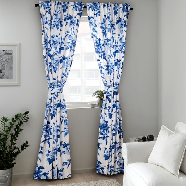 Гардины с прихватом, 1 пара, синий, 145x300 см IKEA МЕТТЕМАРИ 804.443.24 - схема-чертеж с размерами