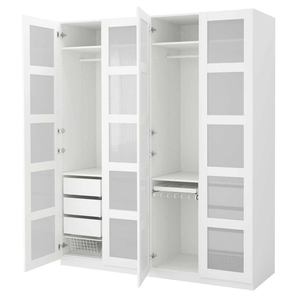 Гардероб ПАКС, белый, Бергсбу матовое стекло - фото 1