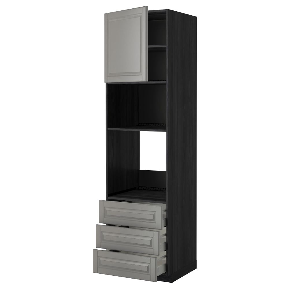 Высокий шкаф для духовки/СВЧ дверца, 3 ящика МЕТОД / МАКСИМЕРА, черный, Будбин серый - фото 1