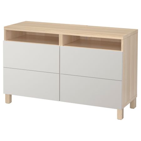 Тумба для ТВ с ящиками БЕСТО, под беленый дуб, Лаппвикен светло-серый (120x40x74 см)