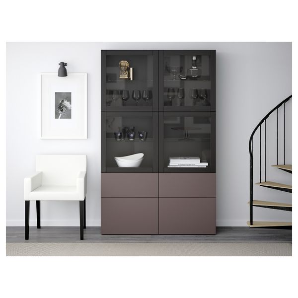 Комбинация для хранения со стеклянными дверцами БЕСТО, черно-коричневый, Вальвикен темно-коричневый, прозрачное стекло - схема-чертеж с размерами