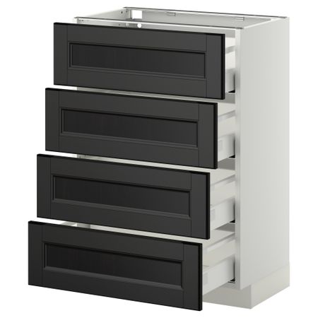 Напольный шкаф 4 фронтальных панели, 4 ящика МЕТОД / МАКСИМЕРА, белый, Лаксарби черно-коричневый