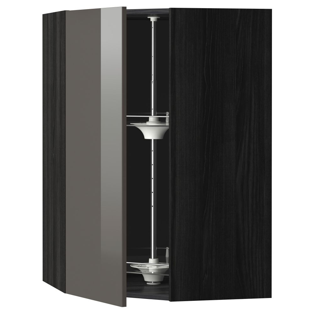 Угловой навесной шкаф с вращающейся секцией МЕТОД, черный, Рингульт серый - схема-чертеж с размерами