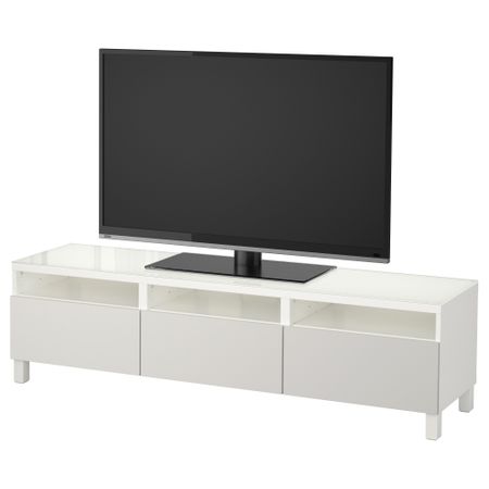 Тумба для ТВ с ящиками БЕСТО, белый, Лаппвикен светло-серый (180x40x48 см)