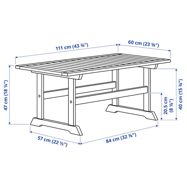 Садовый столик, серый 111x60 см IKEA BONDHOLMEN БОНДХОЛЬМЕН 104.206.75 - схема-чертеж с размерами