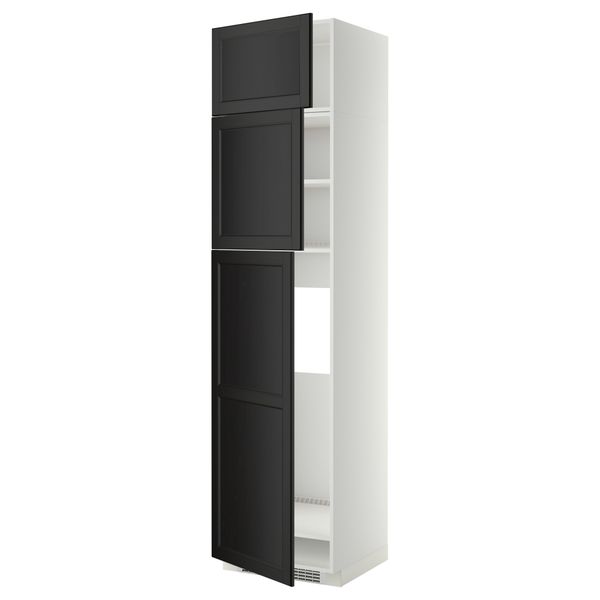 Высокий шкаф для холодильника, 3 дверцы МЕТОД, белый, Лаксарби черно-коричневый (60x60x240 см) - схема-чертеж с размерами