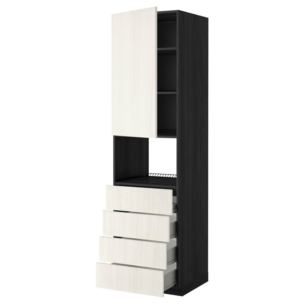 Высокий шкаф для духовки, дверца, 4 ящика МЕТОД / ФОРВАРА, черный, Росдаль белый - схема-чертеж с размерами