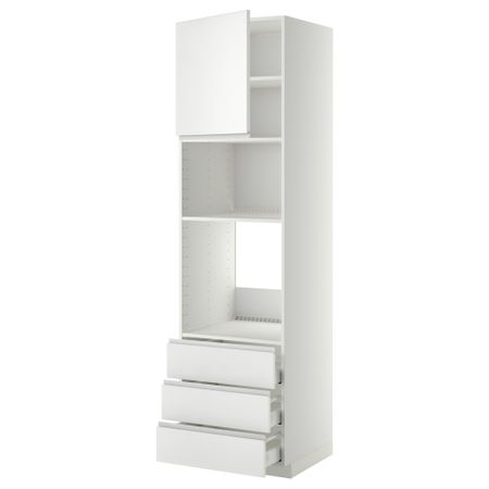 Высокий шкаф для духовки/СВЧ дверца, 3 ящика МЕТОД / МАКСИМЕРА, белый, Нодста белый