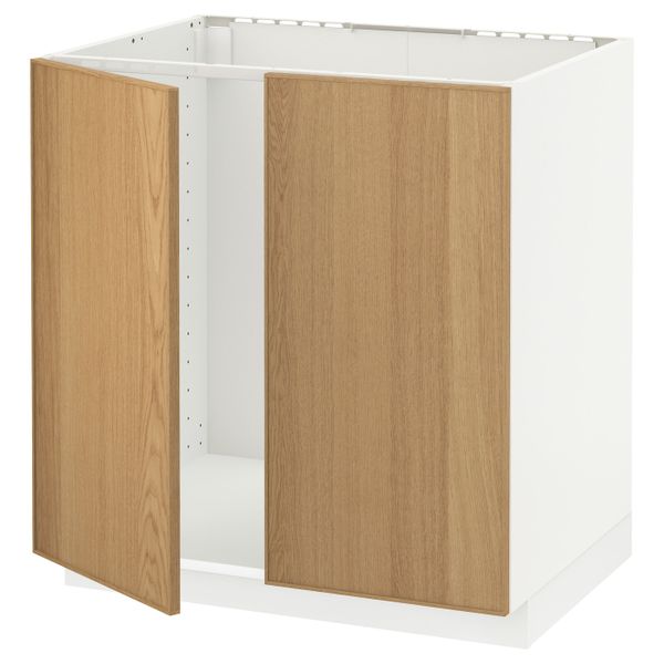 Напольный шкаф для раковины + 2 двери, белый/Экестад дуб 80x60 см IKEA METOD МЕТОД 892.256.28 - схема-чертеж с размерами