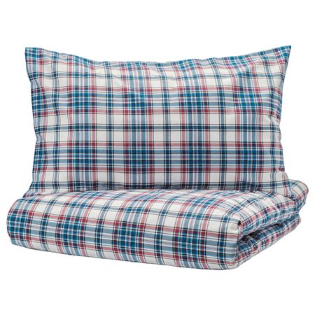 Пододеяльник и 1 наволочка, синий, клетка, 150x200/50x70 см IKEA МОССРУТА 604.435.80
