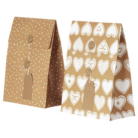 Подарочный пакет, орнамент «имбирное печенье»/орнамент «точки» коричневый 20x26 см/2.5 л IKEA VINTER 2020 ВИНТЕР 2020 204.742.53