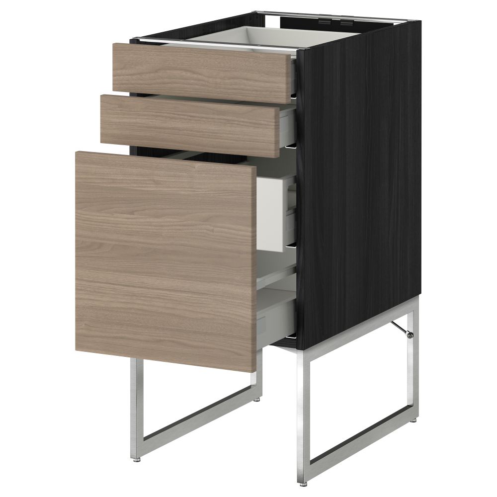 Напольный шкаф 3 фронтальных панели, 2 нижних, 2 средних ящика МЕТОД / МАКСИМЕРА, черный, Брокхульт светло-серый - схема-чертеж с размерами