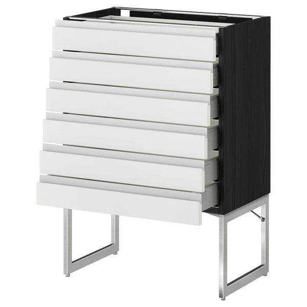 Напольный шкаф 6 фронтальных панелей, 6 нижних ящиков МЕТОД / МАКСИМЕРА, черный, Нодста белый - схема-чертеж с размерами