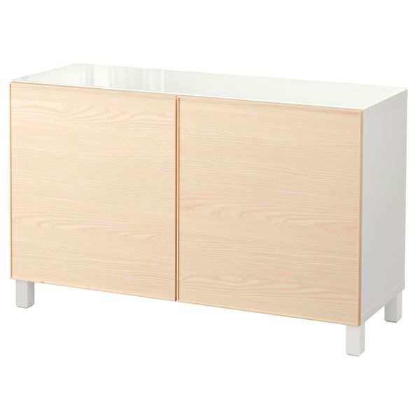 Комбинация для хранения с дверцами БЕСТО, белый, Инвикен ясеневый шпон (120x40x74 см) - фото 1