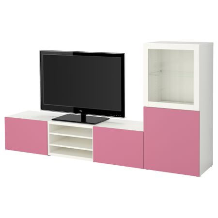 Шкаф для ТВ, комбинированный, стекляные дверцы БЕСТО, Лаппвикен розовый, Синдвик белый прозрачное стекло (240x40x128 см)