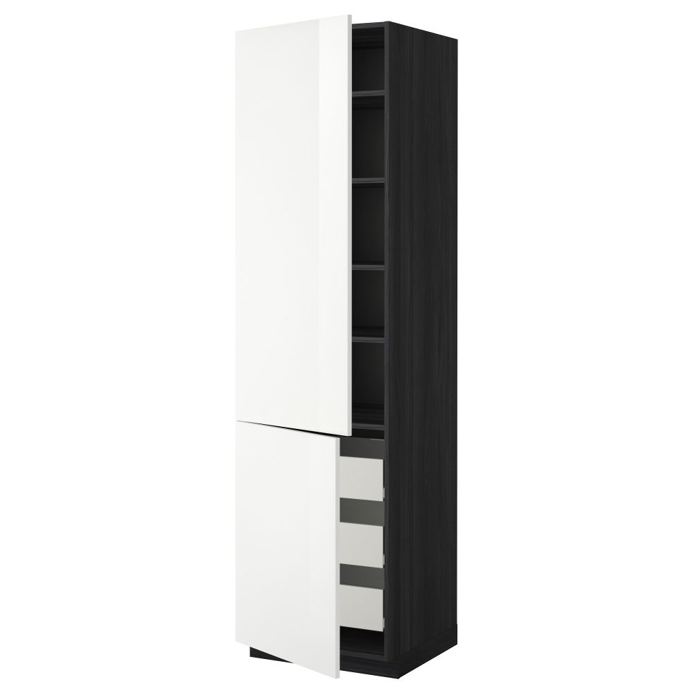 Высокий шкаф + полки, 3 ящика, 2 дверцы МЕТОД / ФОРВАРА, черный, Рингульт белый - фото 1