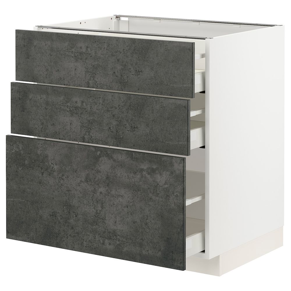 Напольный шкаф с 3 ящиками, белый/кальхюттан под темно-серый бетон 80x60 см IKEA METOD МЕТОД 494.414.36 - схема-чертеж с размерами